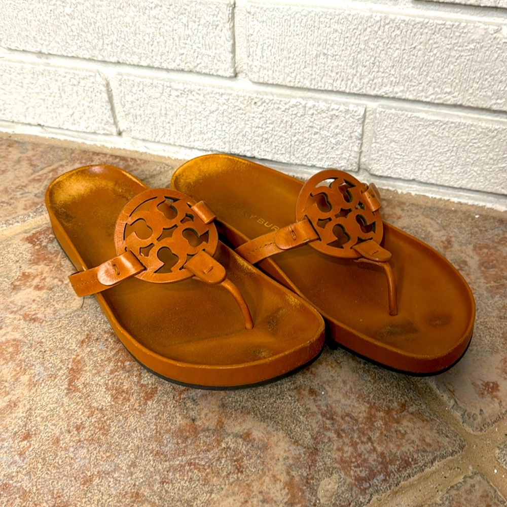 Tory Burch Cognac Leather Miller cloud sandal